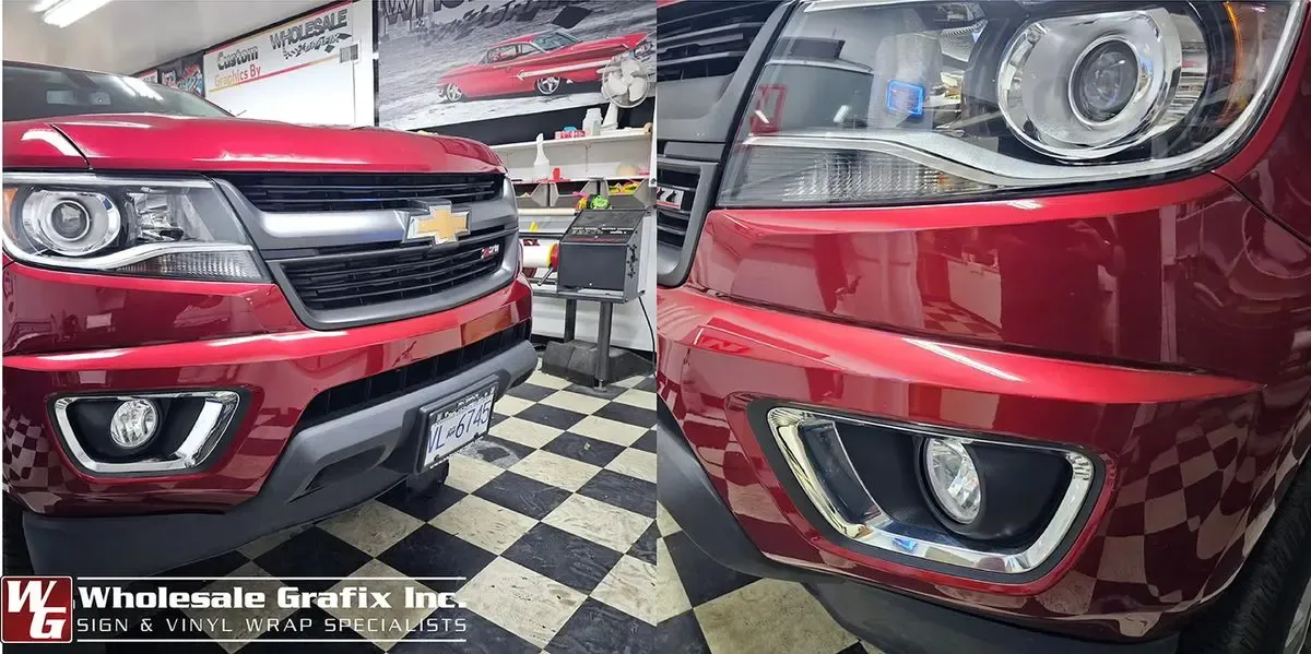 Front bumper with paint protection film wrapped around the edge