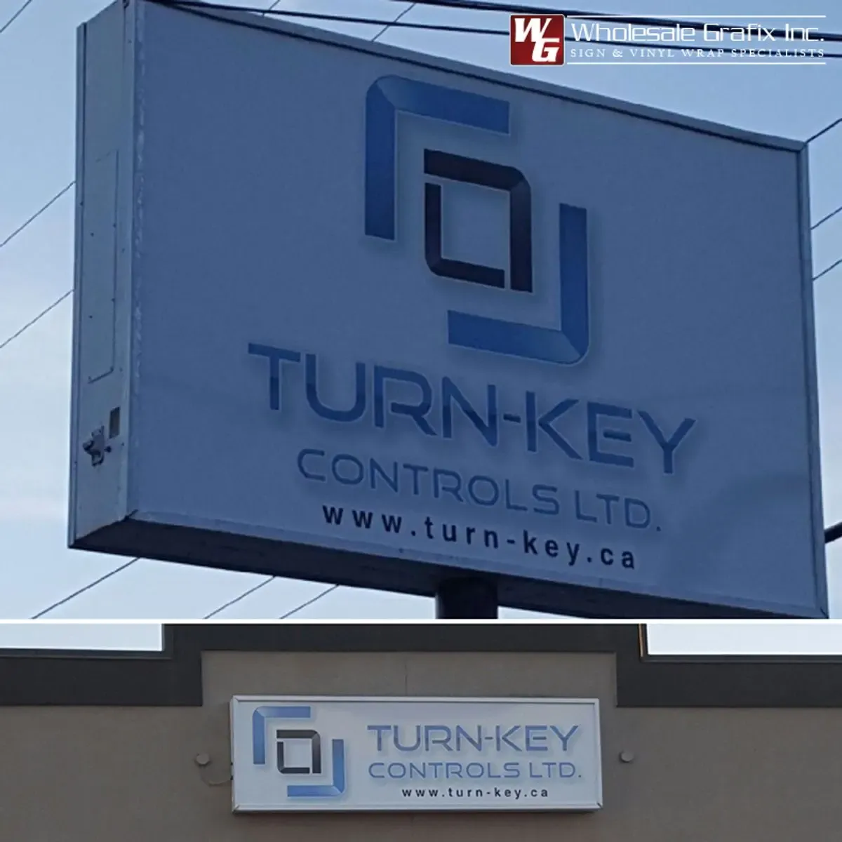 Turn-Key Controls Ltd illuminated cabinet sign mounted outside their building