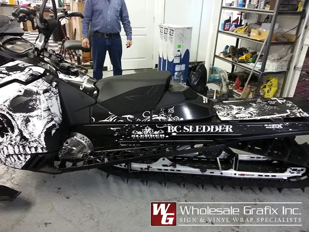 BC Sledder snowmobile in a black and white custom wrap
