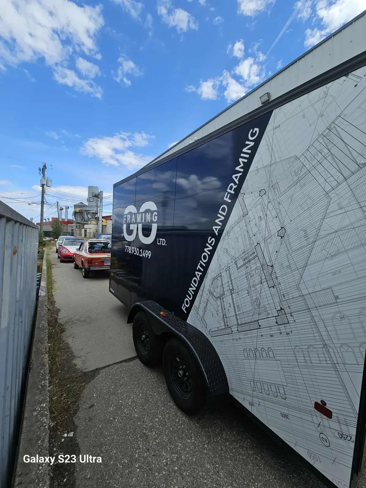 Job trailer wrapped with company branding