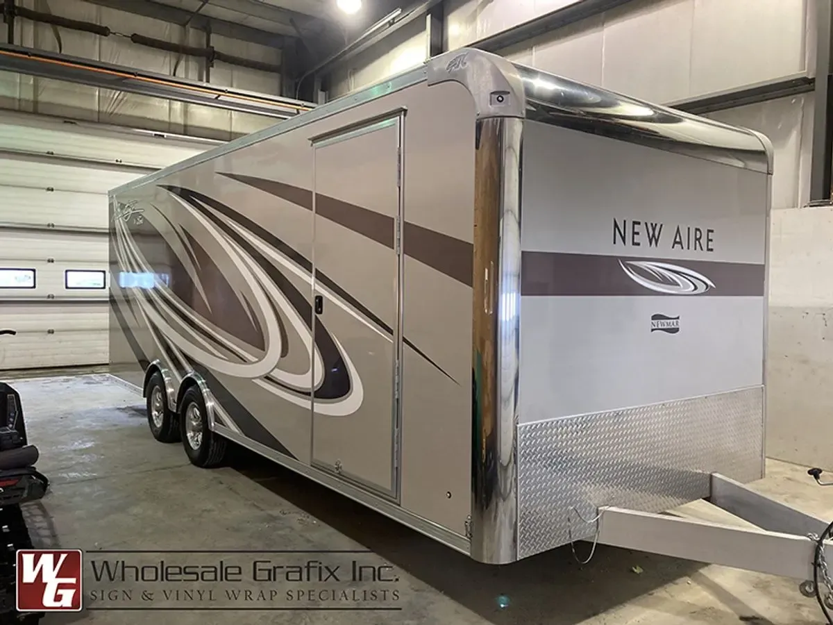Trailer rear doors carrying matching printed graphics